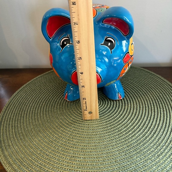 NEW Blue /Flower Mexican Talavera Hand Painted Piggy Bank Clay Colorful Folk Art - Picture 9 of 10